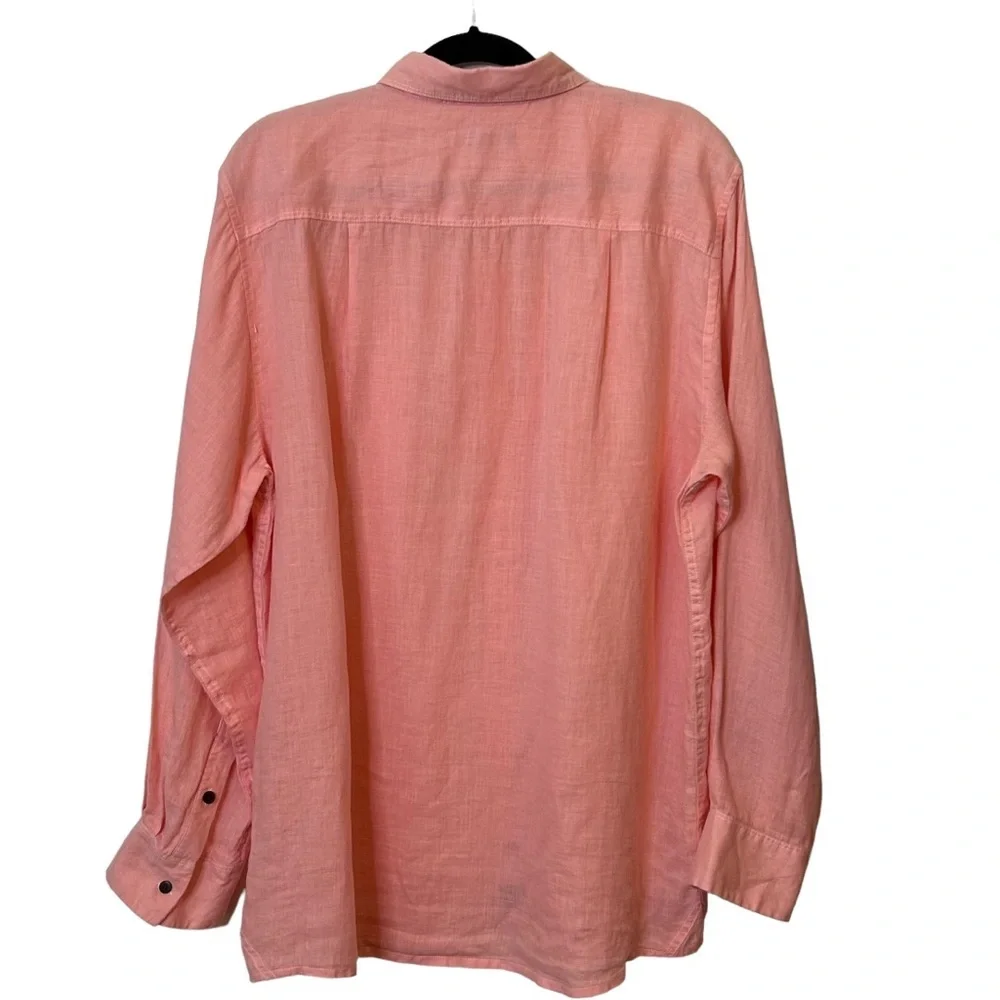Pete Huntington Linen Button Down Long Sleeve Shirt SZ XL Coral‎ Breathable
